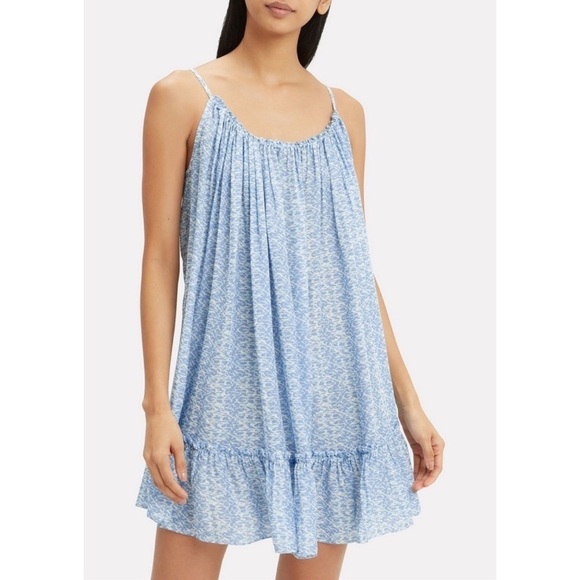 PALOMA BLUE Gathered Printed Twill Mini Dress in Blue Ikat, Size XS - Picture 2 of 10